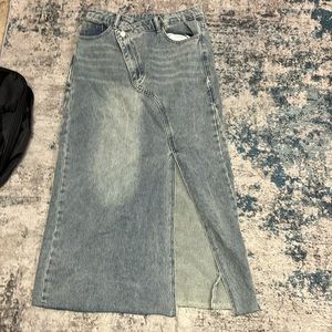 Washed denim midi skirt